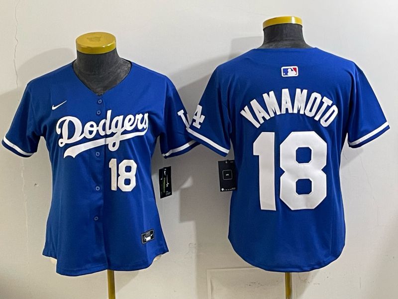 Youth 2025 Los Angeles Dodgers #18 Yamamoto Blue Game Nike MLB Jersey style 0017